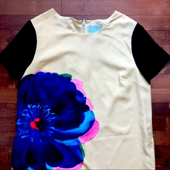 CECE Cynthia Steffe Yellow Kayte Floral Graphic Shift Mini Dress Size 12 - Picture 4 of 10